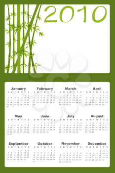 Royalty Free Clipart Image of a Bamboo 2010 Calendar