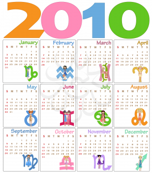 Royalty Free Clipart Image of a Zodiac Themed 2010 Calendar