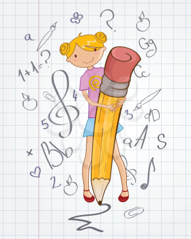 Royalty Free Clipart Image of a Girl Holding a Pencil