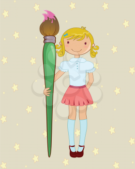 Royalty Free Clipart Image of a Girl With a Paintbrush