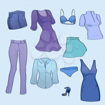 Royalty Free Clipart Image of a Set of Females Clothes