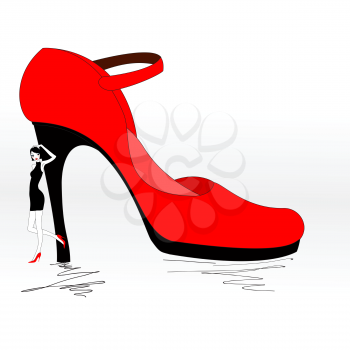 Royalty Free Clipart Image of a Woman Beside a High Heel