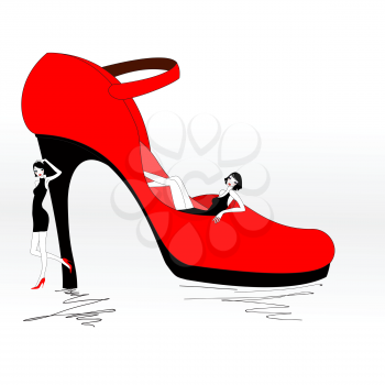 Royalty Free Clipart Image of Two Women by a High Heel