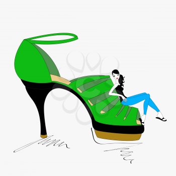 Royalty Free Clipart Image of a Woman on a Shoe