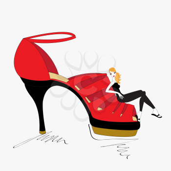 Royalty Free Clipart Image of a Woman by a High Heel