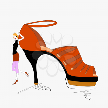 Royalty Free Clipart Image of a Woman by a Shoe