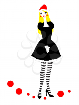 Royalty Free Clipart Image of a Woman Wearing a Santa Hat