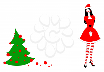 Royalty Free Clipart Image of a Woman by a Christmas Tree
