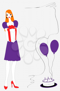 Royalty Free Clipart Image of a Woman Holding a Present