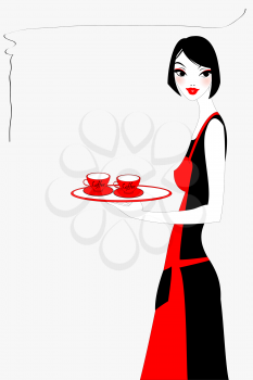 Royalty Free Clipart Image of a Waitress Serving Coffee
