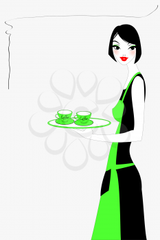 Royalty Free Clipart Image of a Woman Serving Coffee