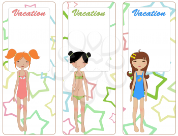 Royalty Free Clipart Image of Girls in Swimsuits