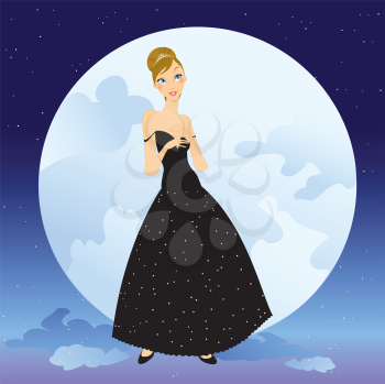 Royalty Free Clipart Image of a Woman by the Moon