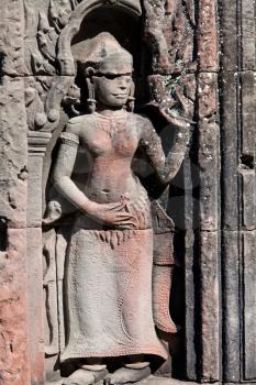 Royalty Free Photo of an Apsara Statue on Temple Preah Khan, Siem Reap, Cambodia