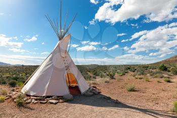 Royalty Free Photo of a Teepee in American Prairie Built by Hulapai Tribe