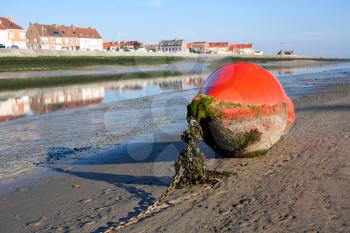 Royalty Free Photo of a Bouy Lying on the Coast in Low Water