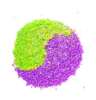 Royalty Free Photo of Lavender and Green Tea Sea Salt in Yin-Yang Sign