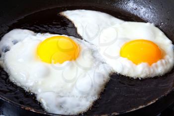 Royalty Free Photo of Two Eggs in a Frying Pan
