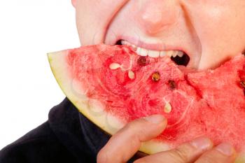 Royalty Free Photo of a Man Eating a Watermelon