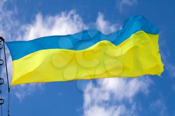 Ukrainian flag waving on cloudy pattern
