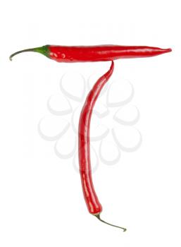 T letter made from chili, with clipping path
