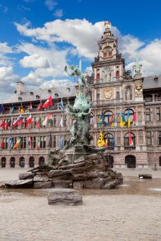 Central square and Brabo statue in Antwerpen, Belgium
