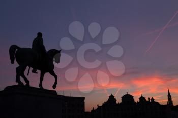 Statue of king Albert I at sunset on the horse, Brussel, Belgium
