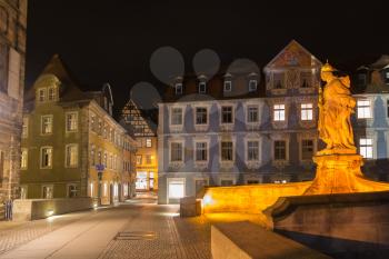 Kaiserin Kunigunde statue at night in Bamberg, Germany

