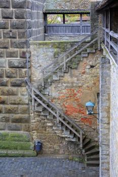 Stairs to the castle wall in Rothenburg, Germany
