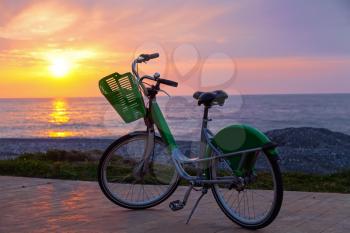 Bicycle on Batumi beach, sunset

