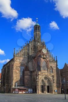Church of Our Lady (Frauenkirche), blue sky with clouds in Nuremberg, Germny
