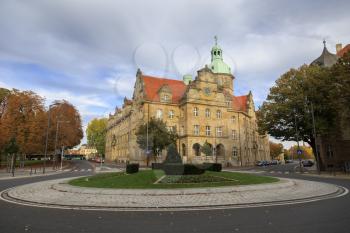Crossroad with transport and vintage buildings in Bamberg, Germany
