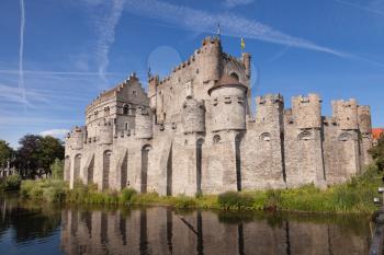 Medieval castle  and blue sky in Gent, Belgium
