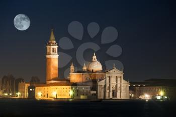 San Giorgio Maggiore island with full moon at night
