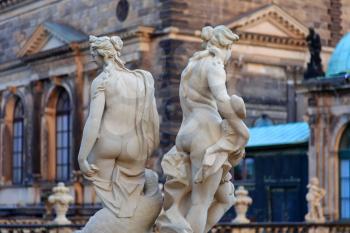 Naked women statues near Theaterplatz in Dresden, Germany
