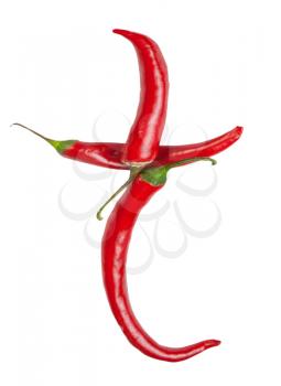 f letter made from chili, with clipping path
