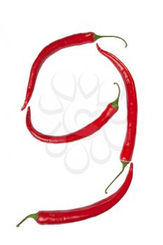Number 9 made from chili, with clipping path
