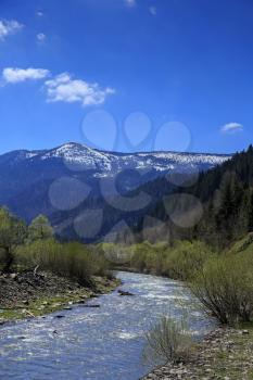 Mountain valley with river in Carpathians, Ukraine
