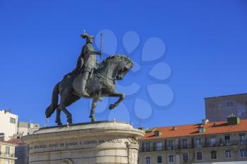King Jose I statue near Lisbon Story Center at sunny day, Portugal
