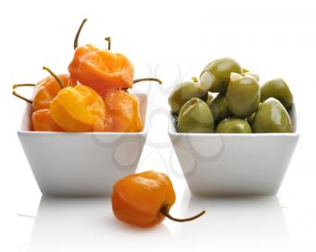 Royalty Free Photo of Yellow Hot Pepper And Green Olives