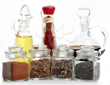 Royalty Free Photo of Spice Assortments in Glass Jars