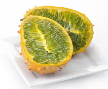 Royalty Free Photo of Kiwano Melons on a Plate