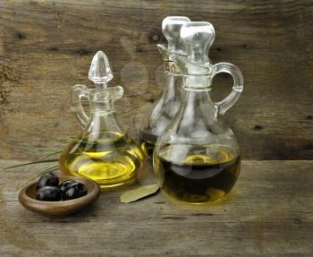 Royalty Free Photo of Vegetable and Olive Oil With Balsamic Vinegar