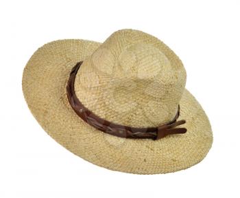 a vintage straw hat on white background