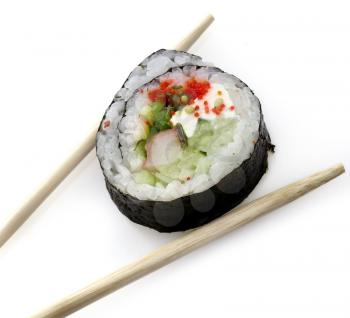 Sushi Roll With Wooden  Chopsticks 