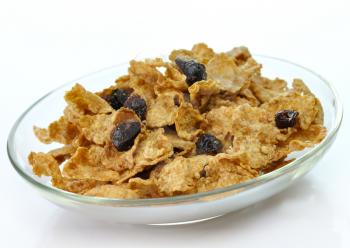 bran and raisin cereal in a bowl