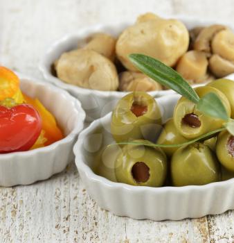 Green Stuffed Olives,Marinated Mushrooms And Sweet Peppers