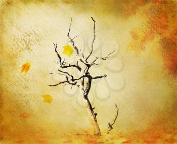 fall grunge abstract background with lonely tree