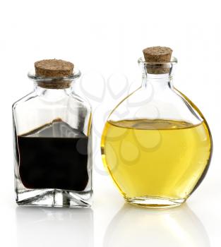 Cooking Oil And Vinegar In The  Glass Bottles