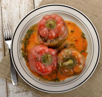 Stuffed Sweet Peppers On A Plate,Top View